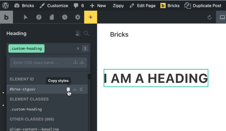 Copying Styles from ID to Class in Bricks