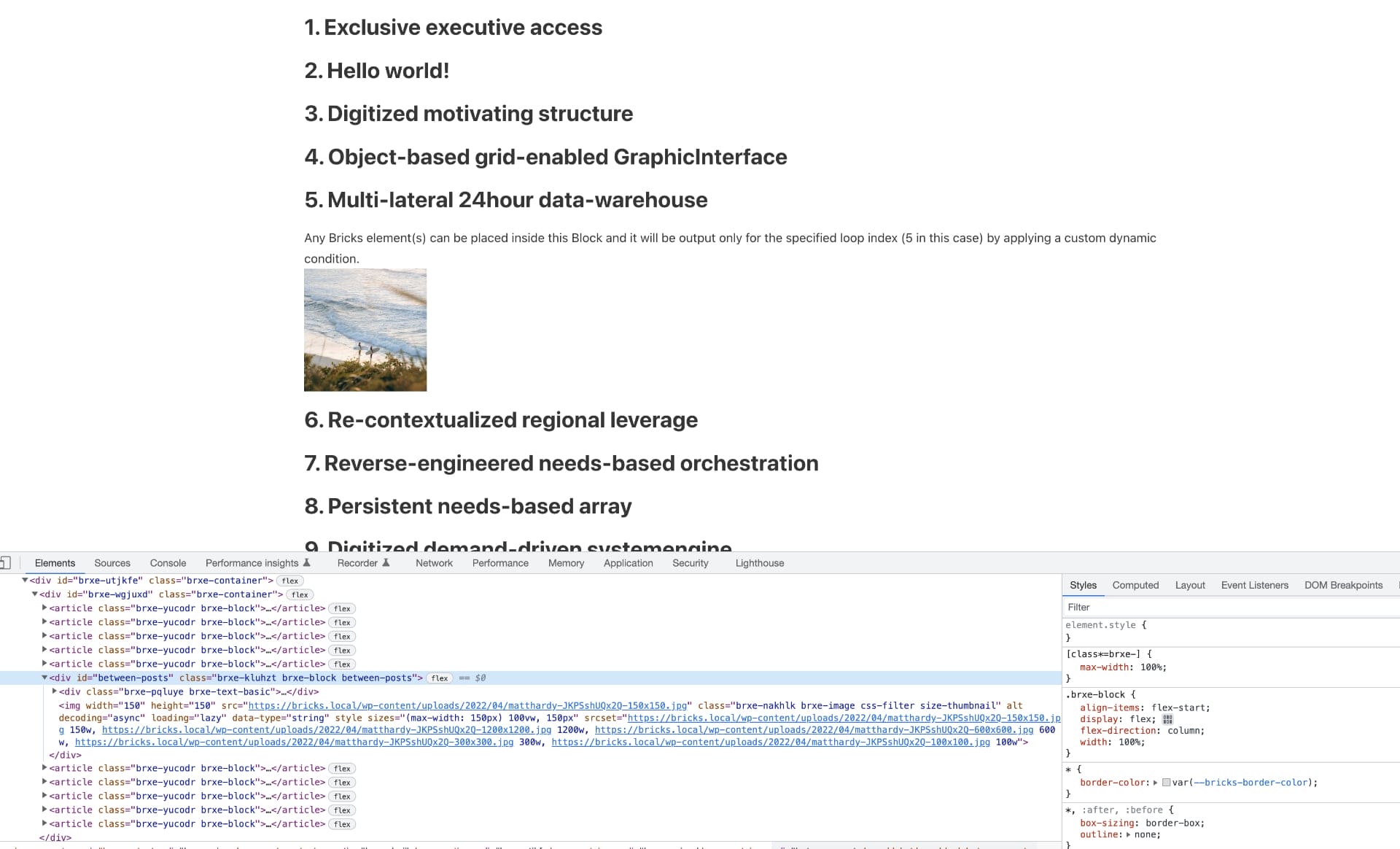 How to insert element s between query loop posts in bricks brickslabs