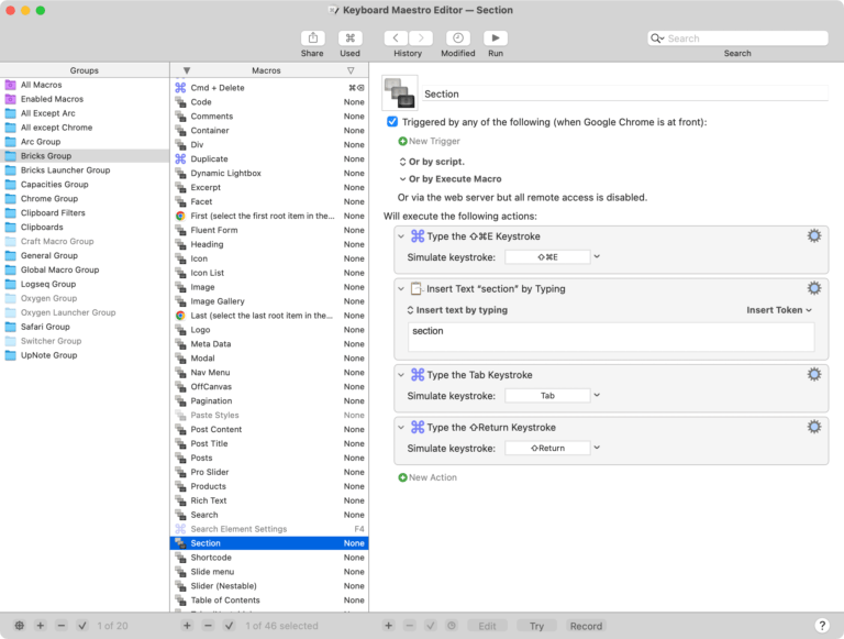 Mac Workflow for Adding Elements in Bricks Editor