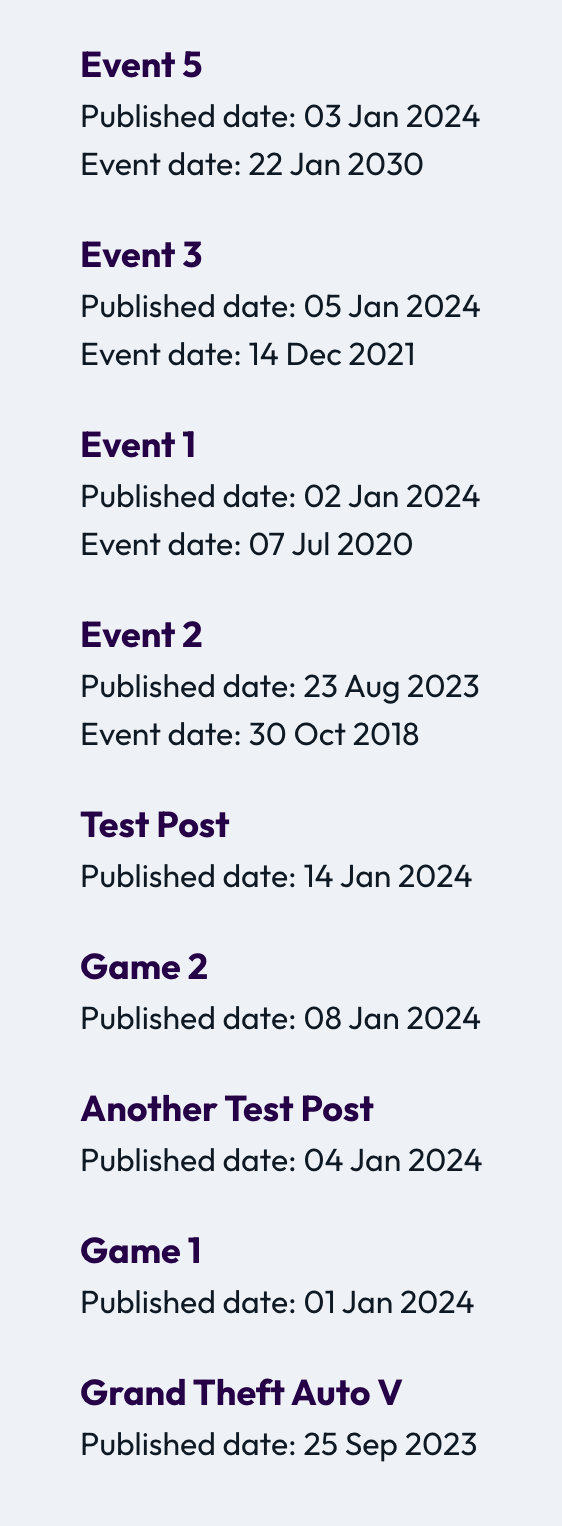 Non-empty events sorted by event date and other posts below in Bricks